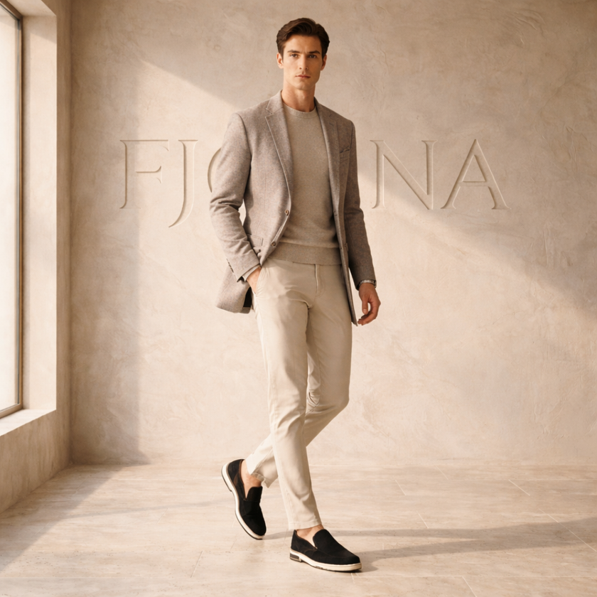 FJØRNA black suede casual slip-on loafers for men, featuring smooth suede material and a sleek, comfortable design.