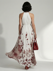FJØRNA women's floral summer maxi dress with V-neck and long sleeves, lightweight and flowy for warm weather.