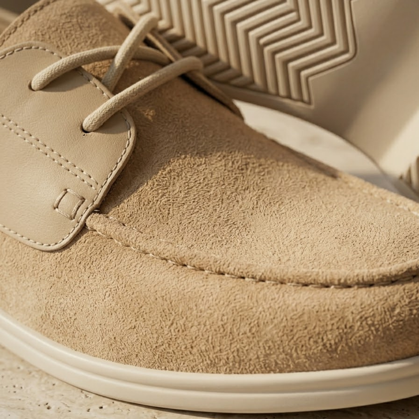 Men's suede lace-up casual shoes by FJØRNA, featuring a classic loafer style with a sleek suede exterior and comfortable design.