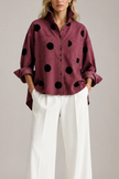 Polka Dot Blouse Women Oversized Short Sleeve Button Front