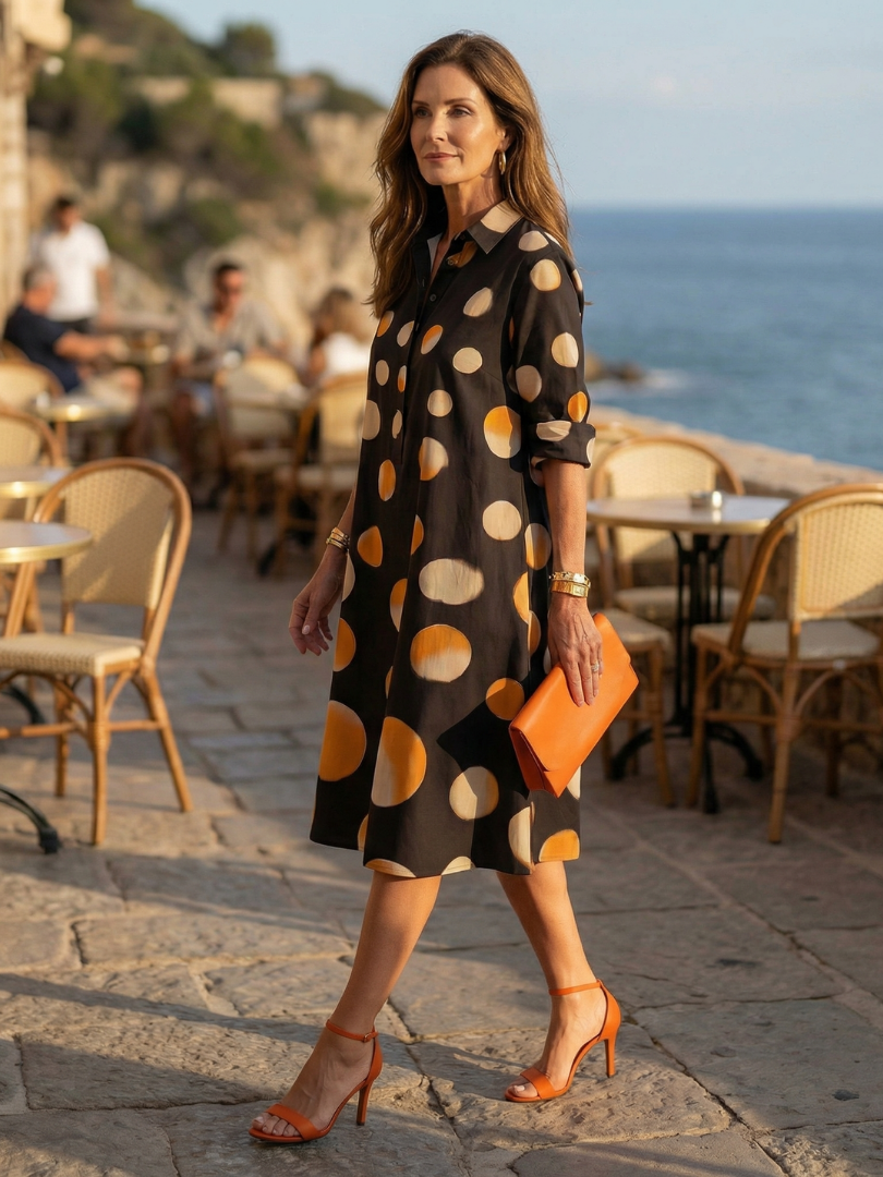 FJØRNA women's summer dress with polka dots, pockets, lightweight casual style, perfect for warm weather.