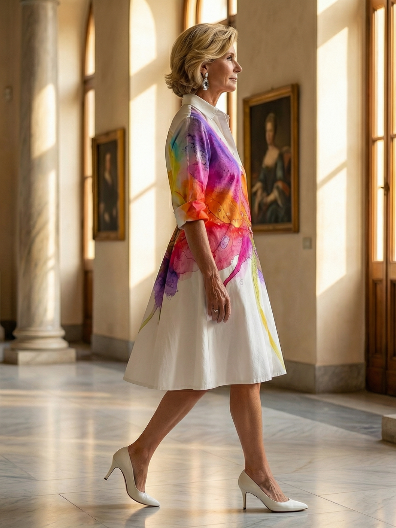FJØRNA women's floral wrap summer dress with short sleeves and a V-neck, lightweight and stylish for warm weather.