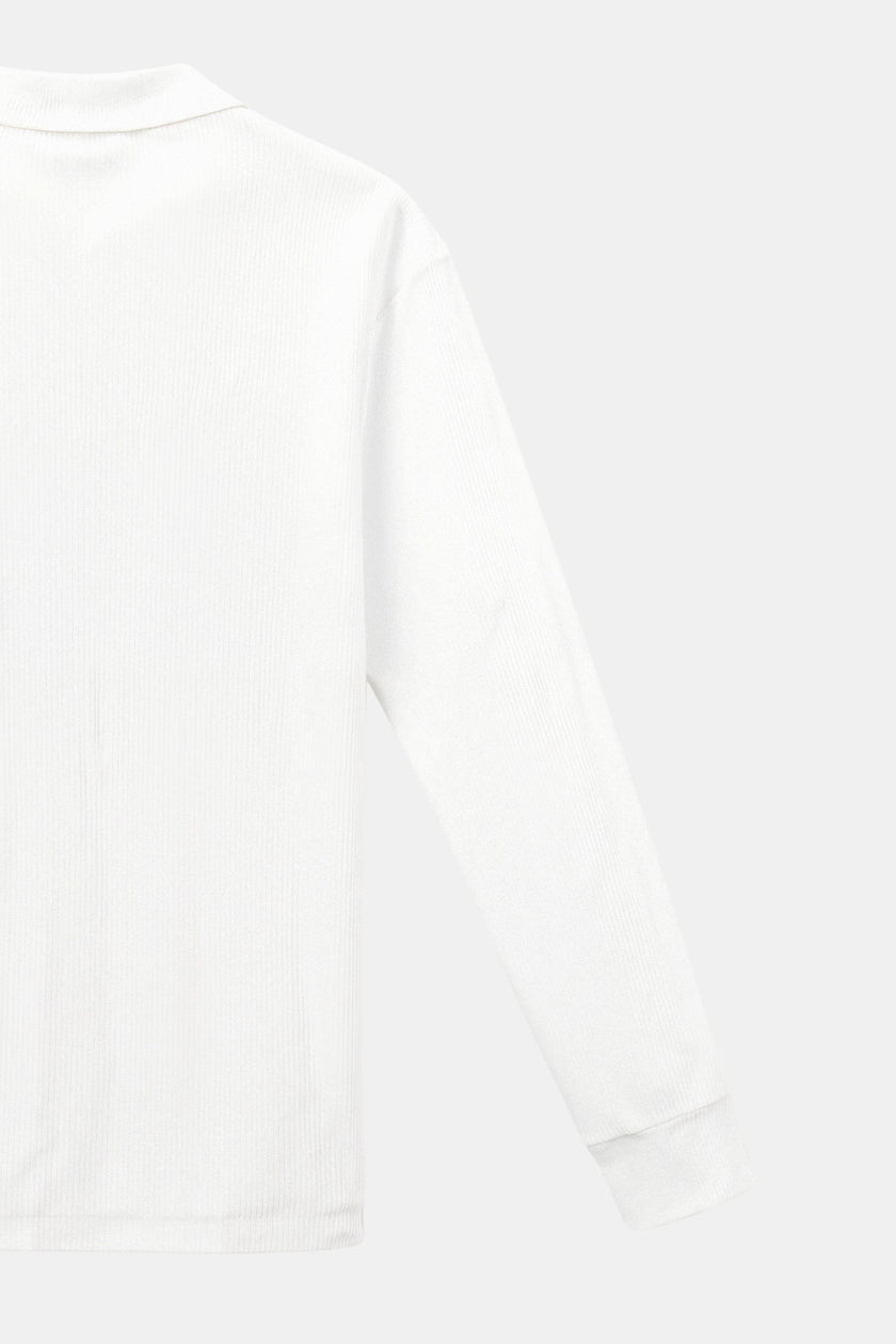 Polo Shirt Women Long Sleeve Ribbed Cotton Notched Collar
