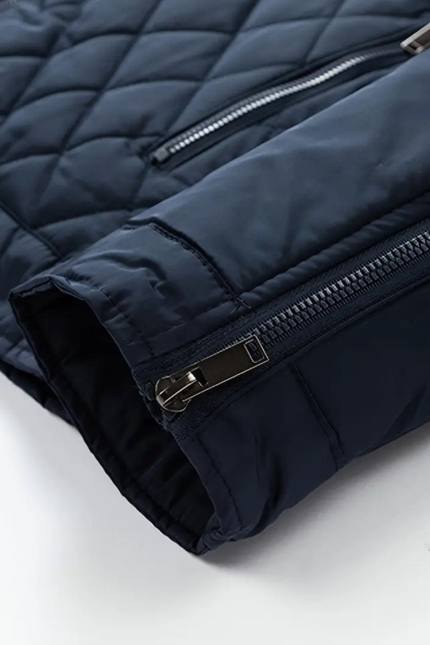 Wool Jacket Men Stand Collar Zip Long Sleeve Regular Fit Winter