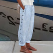 FJØRNA lightweight summer women's trousers with straight leg fit and elastic waist, casual and comfortable for warm weather.