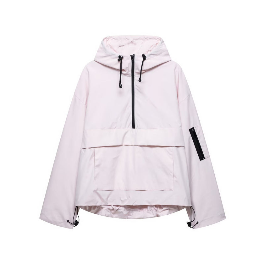 Anorak Jacket Women Hooded Half Zip Relaxed Fit Sport