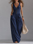 FJØRNA women's white sleeveless wide-leg jumpsuit with patch pockets, stylish and comfortable pants for casual wear.