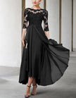 FJØRNA chiffon midi dress for women with A-line silhouette and three-quarter sleeves, elegant and flowy for stylish occasions