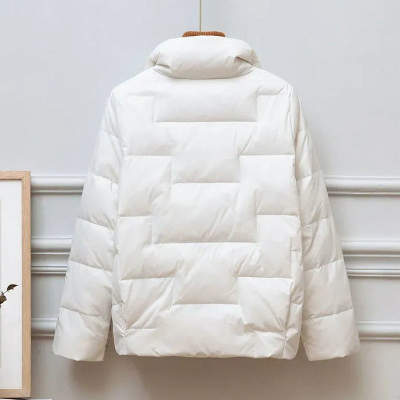 Quilted Jacket Women High Collar Button Front Cropped