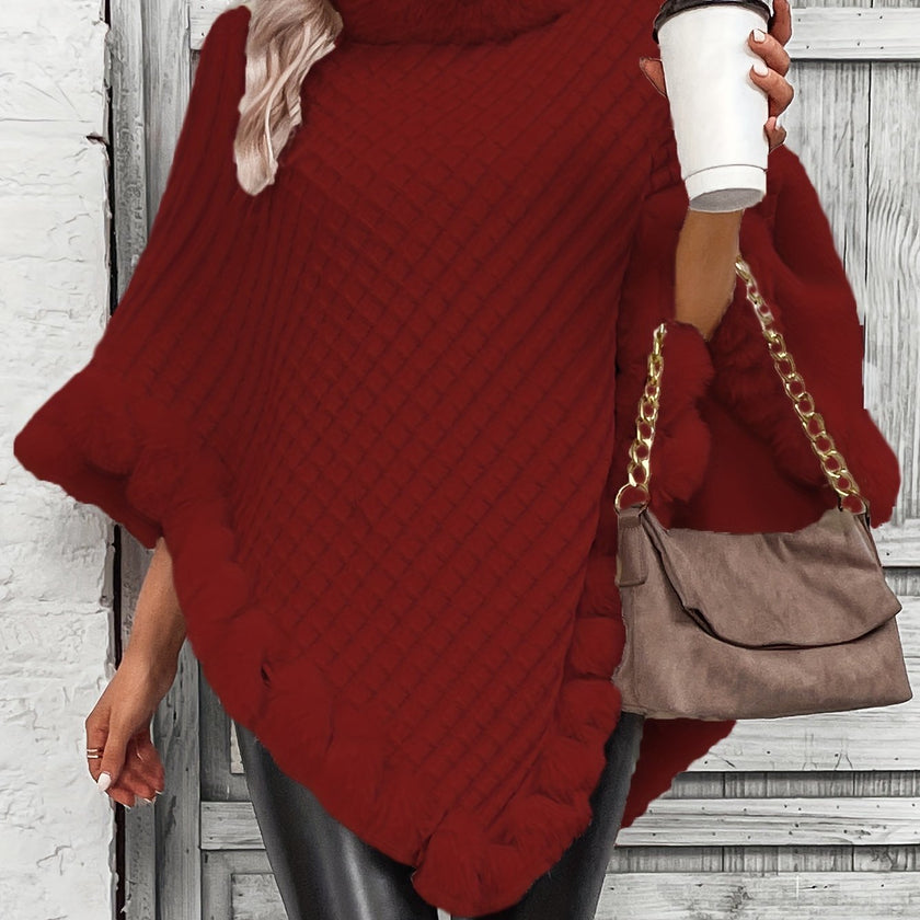 Hanne | Women's Faux-Fur Turtleneck Oversized Knit Poncho