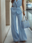 Light blue sleeveless two-piece trouser set with patch pockets for women by FJØRNA, featuring stylish and comfortable pants.