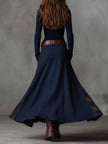 FJØRNA suede patchwork maxi dress for women with flowing silhouette and mixed fabric details, stylish and comfortable for casual wear.