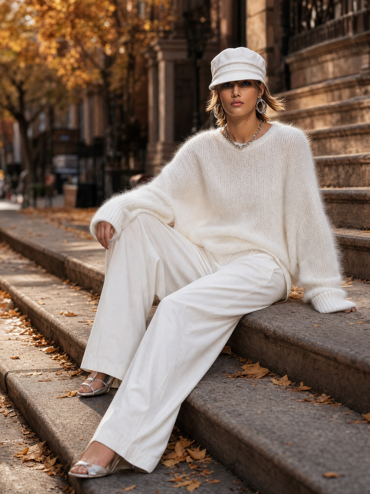 Loose Crew Neck Knit Jumper Sweater Long Sleeve Solid Colour for Women