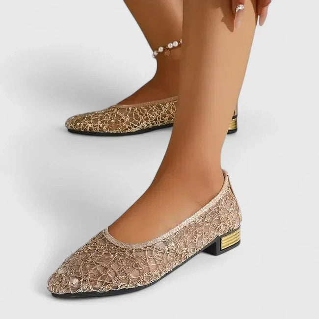 Flore | Women's Sequin Lace Mesh Pointed-Toe Ballet Flats