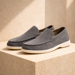 FJØRNA men's black suede casual slip-on loafers with smooth finish and comfortable design, versatile for everyday wear.
