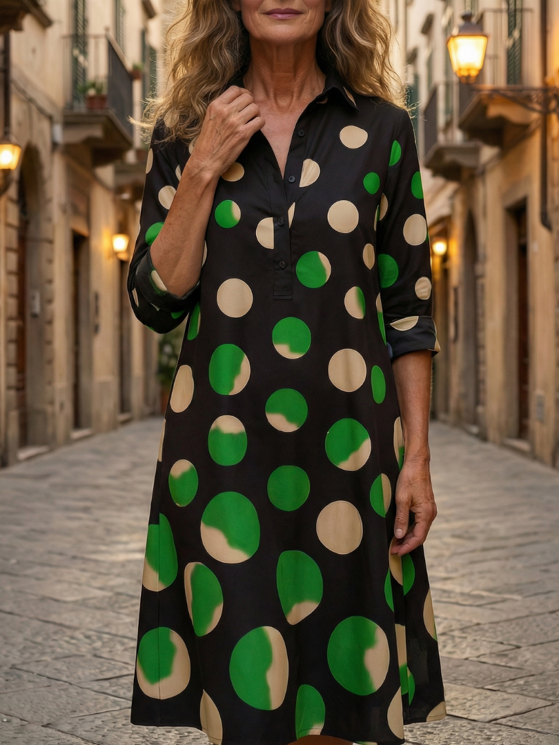 FJØRNA women's summer polka dot wrap dress, flowy lightweight design, perfect for warm weather and casual occasions.