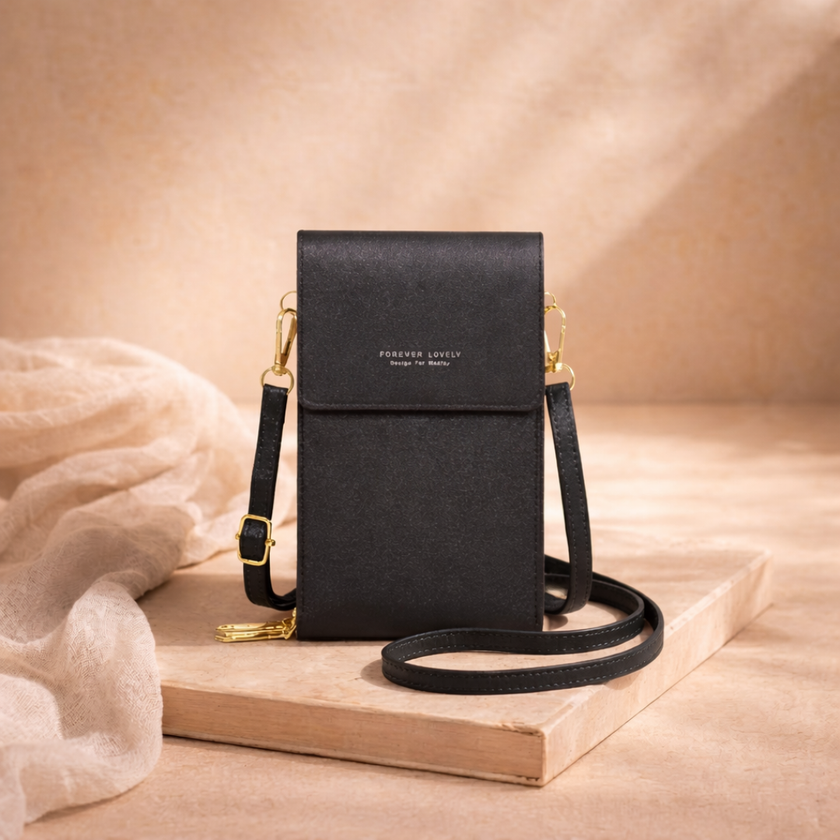 FJØRNA touchscreen crossbody bag for women with phone pocket, black bags for phone and everyday use.