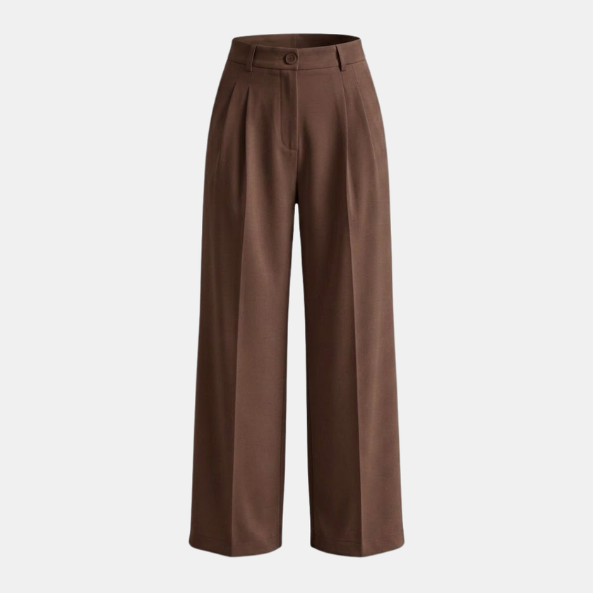 FJØRNA women's high-waist wide-leg tailored trousers, loose pull-on pants in black, featuring a relaxed fit and clean design.