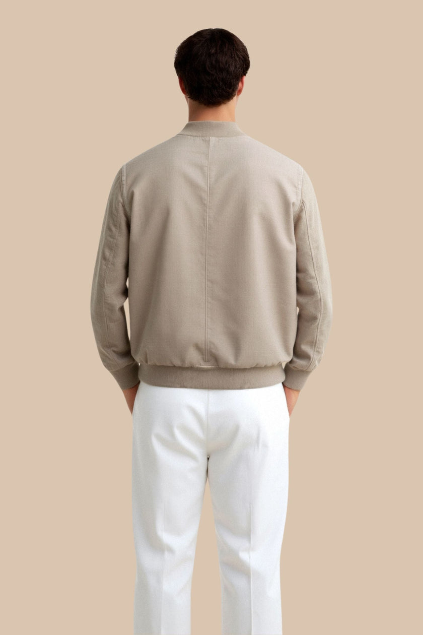 Bomber Jacket Men Slim Fit Zip Ribbed Collar Recycled Polyester