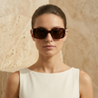 FJØRNA retro tortoiseshell rectangular unisex sunglasses with dark lenses, stylish accessory for women and men