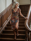 FJØRNA women's summer midi dress with halter neck and short sleeves, perfect for warm weather, in a stylish, flowy design.