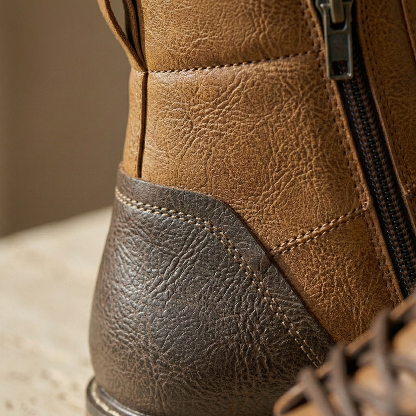 Men's FJØRNA leather orthopedic hiking boots with sturdy soles, ankle support, and durable design for outdoor walking and hiking.