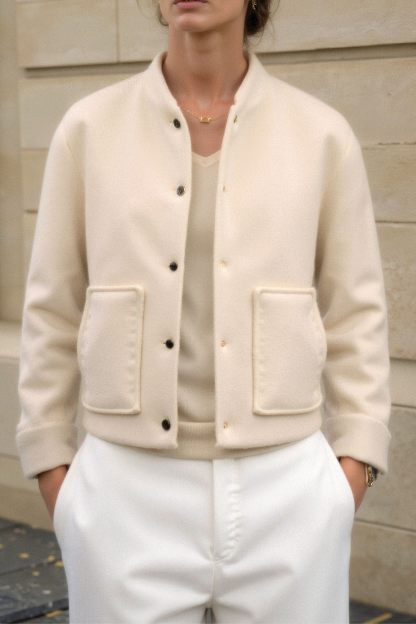 Bomber Jacket Women Stand Collar Button Pockets Recycled Polyester
