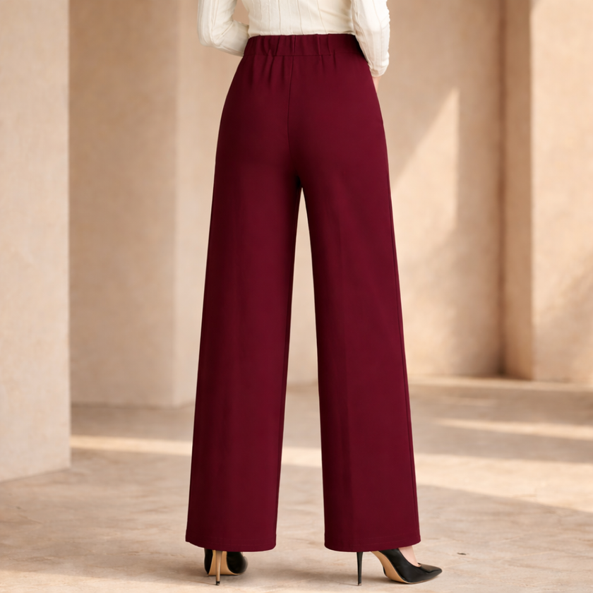 FJØRNA high-waist wide-leg loose pull-on pants for women, showcasing comfortable and stylish tailored trousers.