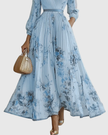 Rowella | Women's V-Neck Long-Sleeve Pleated Floral Maxi Dress with Ribbon Tie Waist