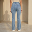 Women's high waist slim fit bootcut jeans by FJØRNA, made of cotton denim, showing the front view of the stylish pants.