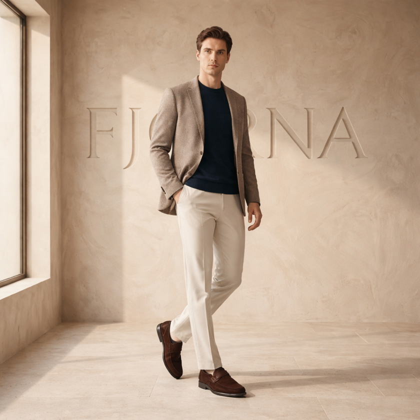 FJØRNA men's leather penny loafers showing classic slip-on design with smooth brown leather, stylish and comfortable for casual wear