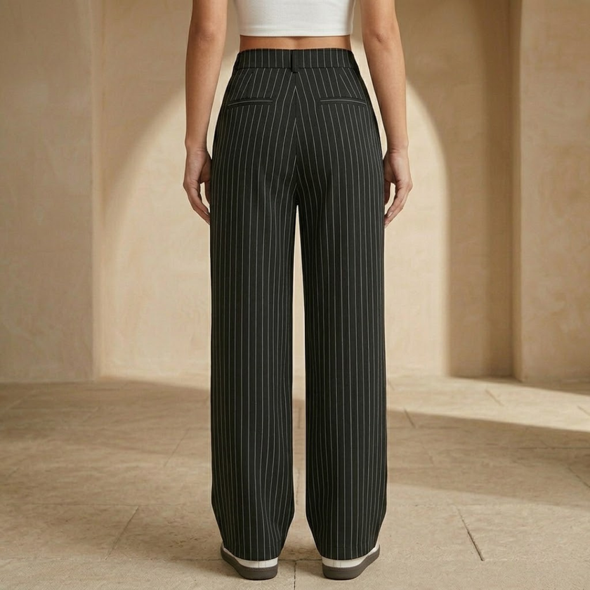 FJØRNA women's pinstripe high-waisted wide-leg trousers, tailored pants with a classic pinstripe pattern and flowy fit.
