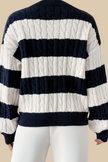 Cable Knit Sweater Women V-Neck Color Block Drop Shoulder Cotton