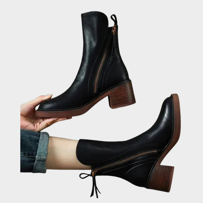 Gabriella | Women's Leather Ankle Heeled Boots with Comfortable Casual Everyday Walking