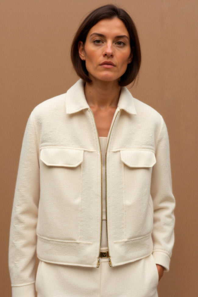 Polo Collar Jacket Women Buckle Pockets Recycled Polyester Regular Fit