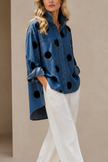 Polka Dot Blouse Women Oversized Short Sleeve Button Front