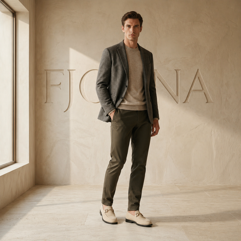 Men's brown suede slip-on loafers by FJØRNA, showcasing sleek design and soft suede material with casual slip-on style.