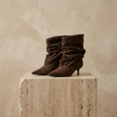 FJØRNA brown slouchy frill ankle boots for women, Chelsea-style shoes with a relaxed fit and stylish frill detailing.
