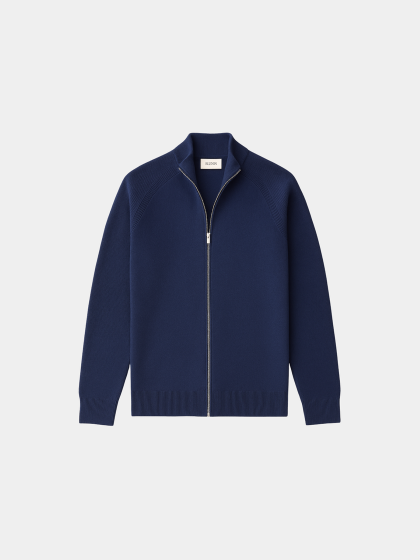 Wool Cardigan Men Fitted Full Zip Stand Collar