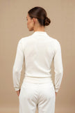 Polo Shirt Women Long Sleeve Ribbed Cotton Notched Collar