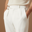 Men's high-waist straight-leg linen look trousers by FJØRNA, tailored men's pants with a stylish, relaxed fit.
