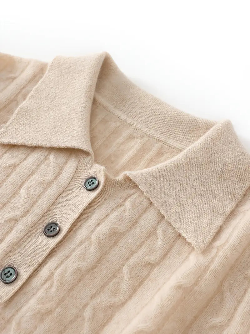 Cable Knit Polo Sweater Women Wool Cashmere Blend Winter