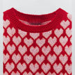 Short Sleeve Knit Sweater Women Heart Jacquard Crew Neck