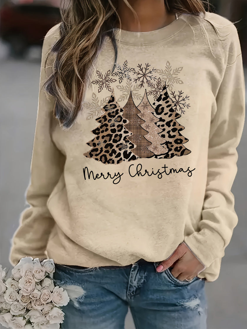 Lavinia | Women's Oversized Long Leopard Crew-Neck Knit Christmas Sweater