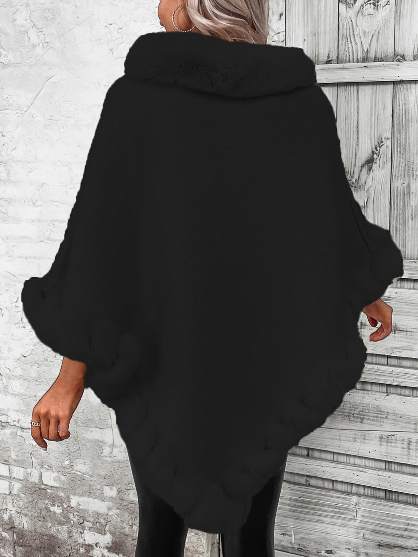 Hanne | Women's Faux-Fur Turtleneck Oversized Knit Poncho