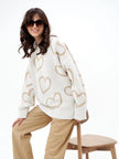 Heart Print Knit Sweater Women Crew Neck Relaxed Fit