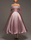 Pink satin midi dress for women by FJØRNA featuring strapless, A-line silhouette and strappy shawl detail.