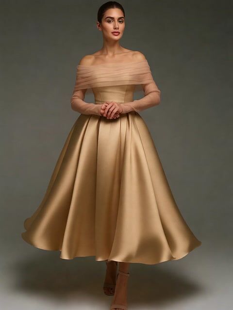 FJØRNA pink satin midi dress for women, strapless A-line design with shawl and strappy details, elegant evening wear.