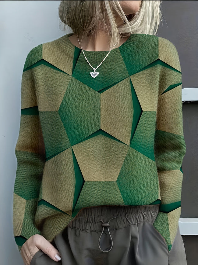 Lucia | Women's Tailored Knit Colorblock Sweater Pullover with Color-Block Geometric Cozy for Everyday