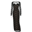 FJØRNA women's lace backless fishtail dress set with mesh overlay, elegant evening dress featuring intricate lace details.